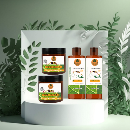 PACK DE 4  CRÈMES & HUILES BAZOUKA AGRANDISSEMENT GÉNITAL DE L'HOMME 100% BIO